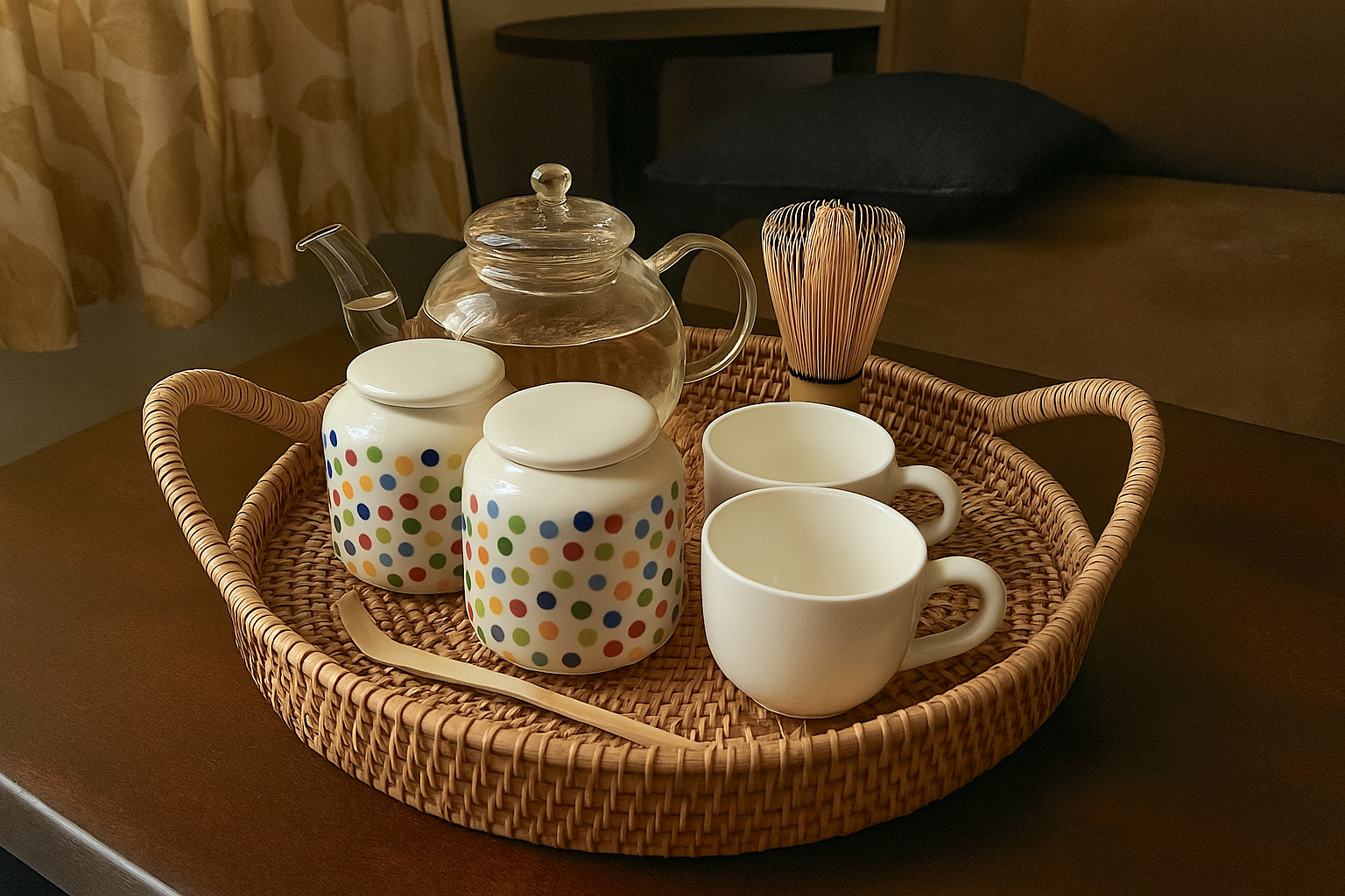 Round Cane tray with Handle