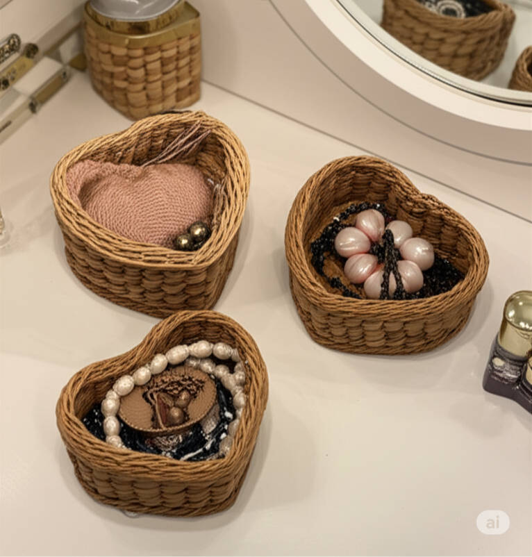 Heart Shaped Water Hyacinth Baskets - Set of 3