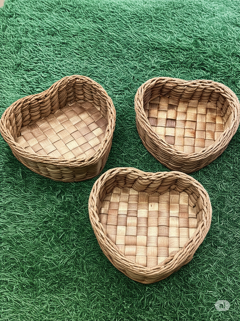 Heart Shaped Water Hyacinth Baskets - Set of 3