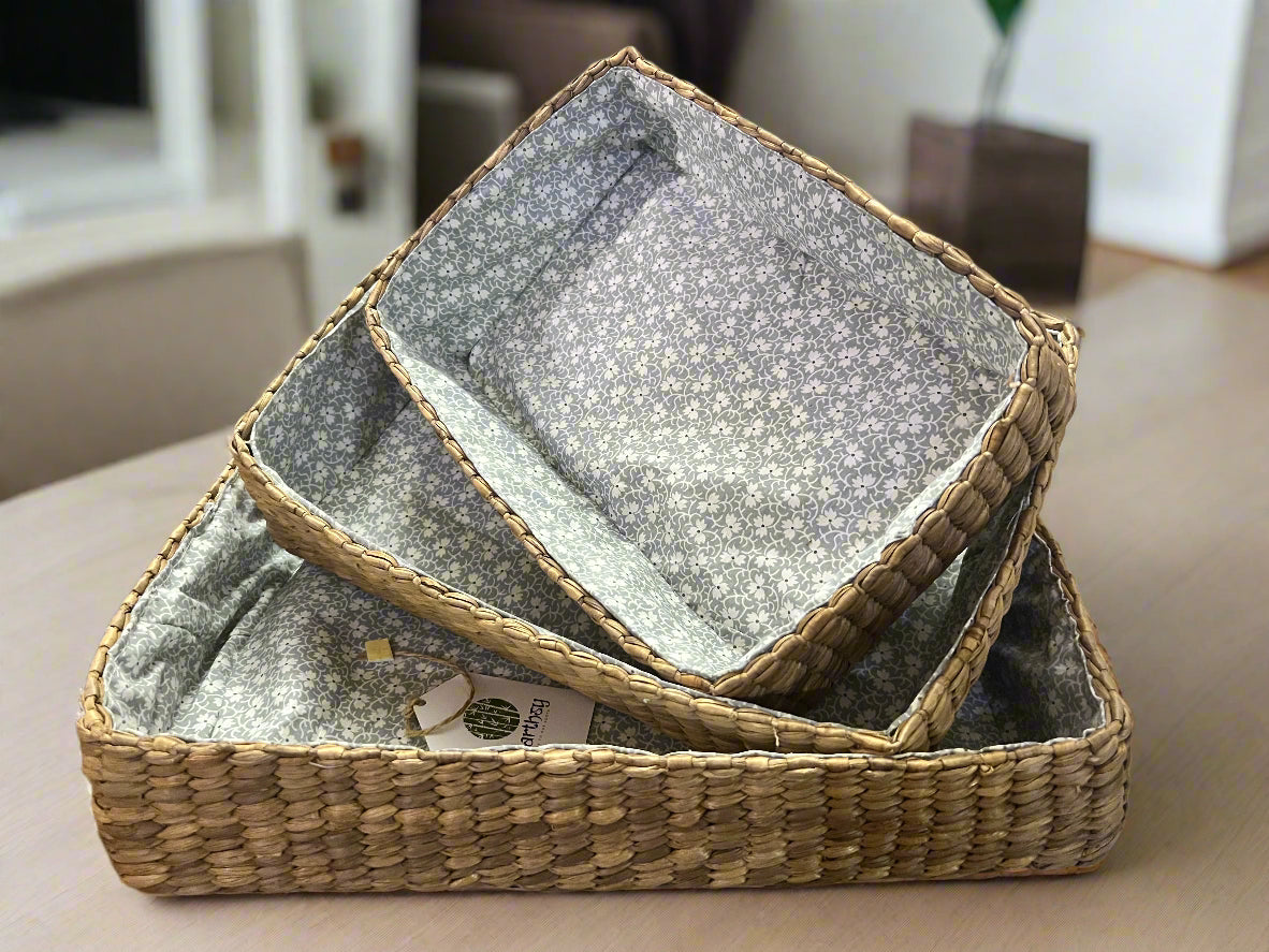 Water Hyacinth Organisers with cotton lining (Set of 3)