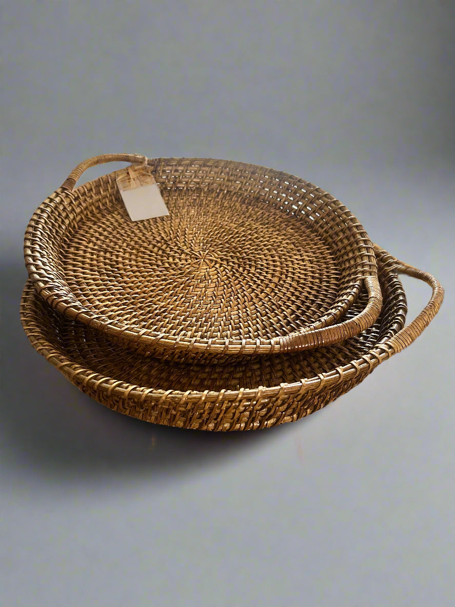 Round Cane tray with Handle