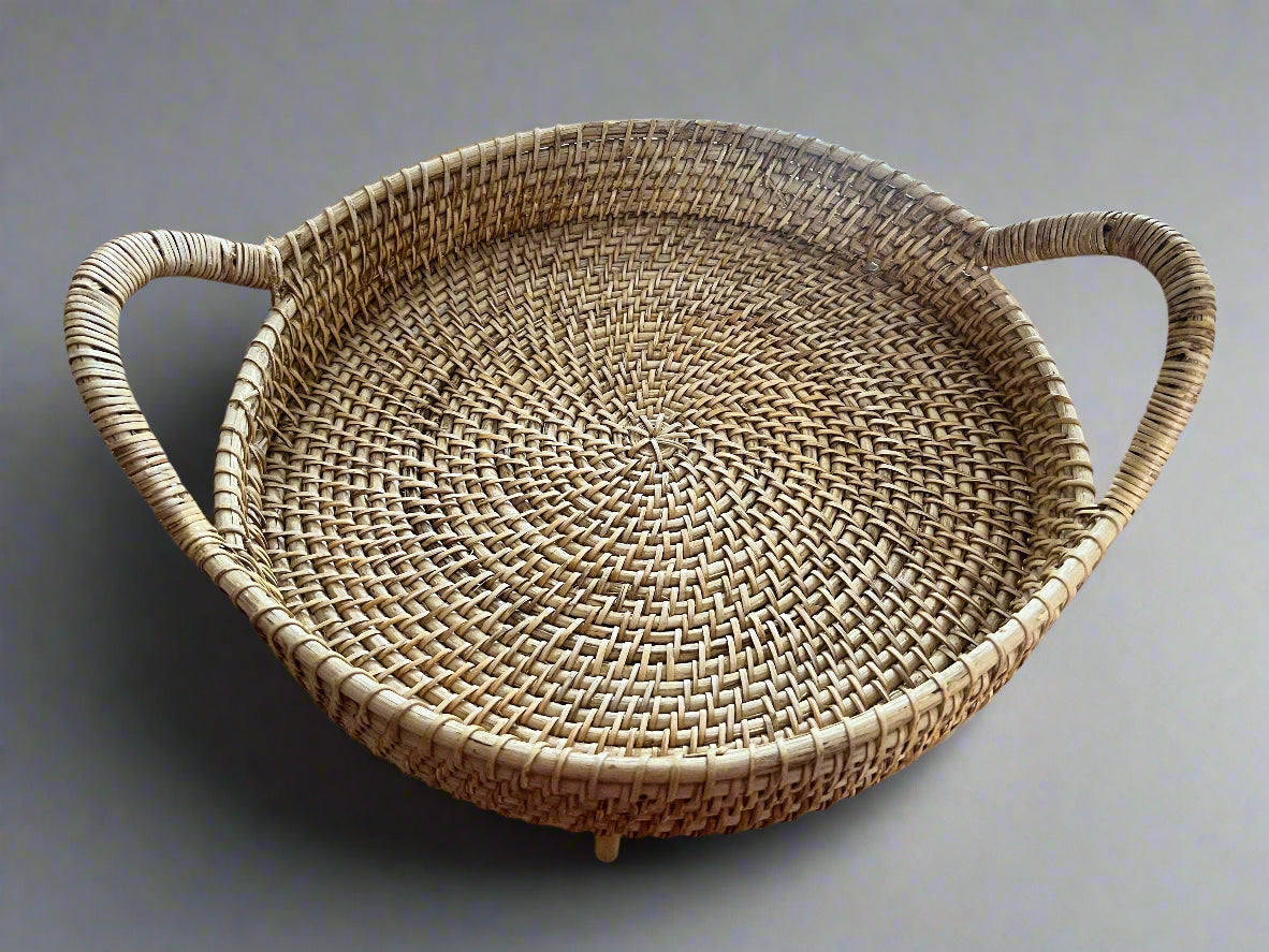 Round Cane tray with Handle