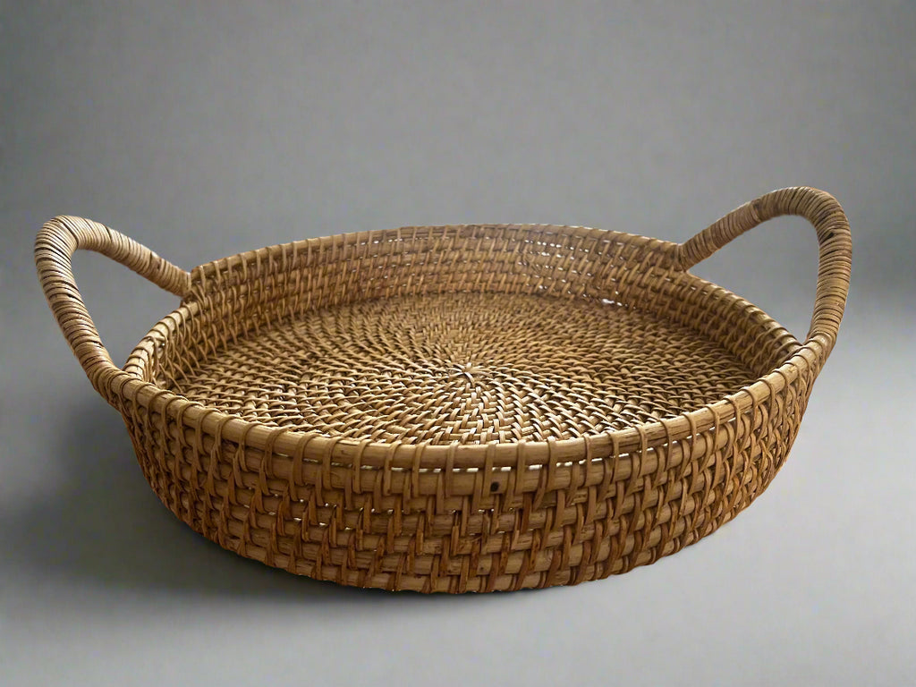 Round Cane tray with Handle