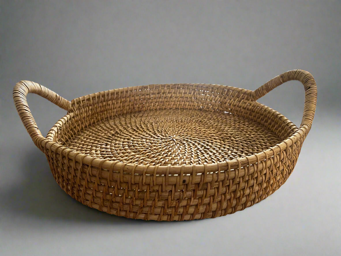 Round Cane tray with Handle