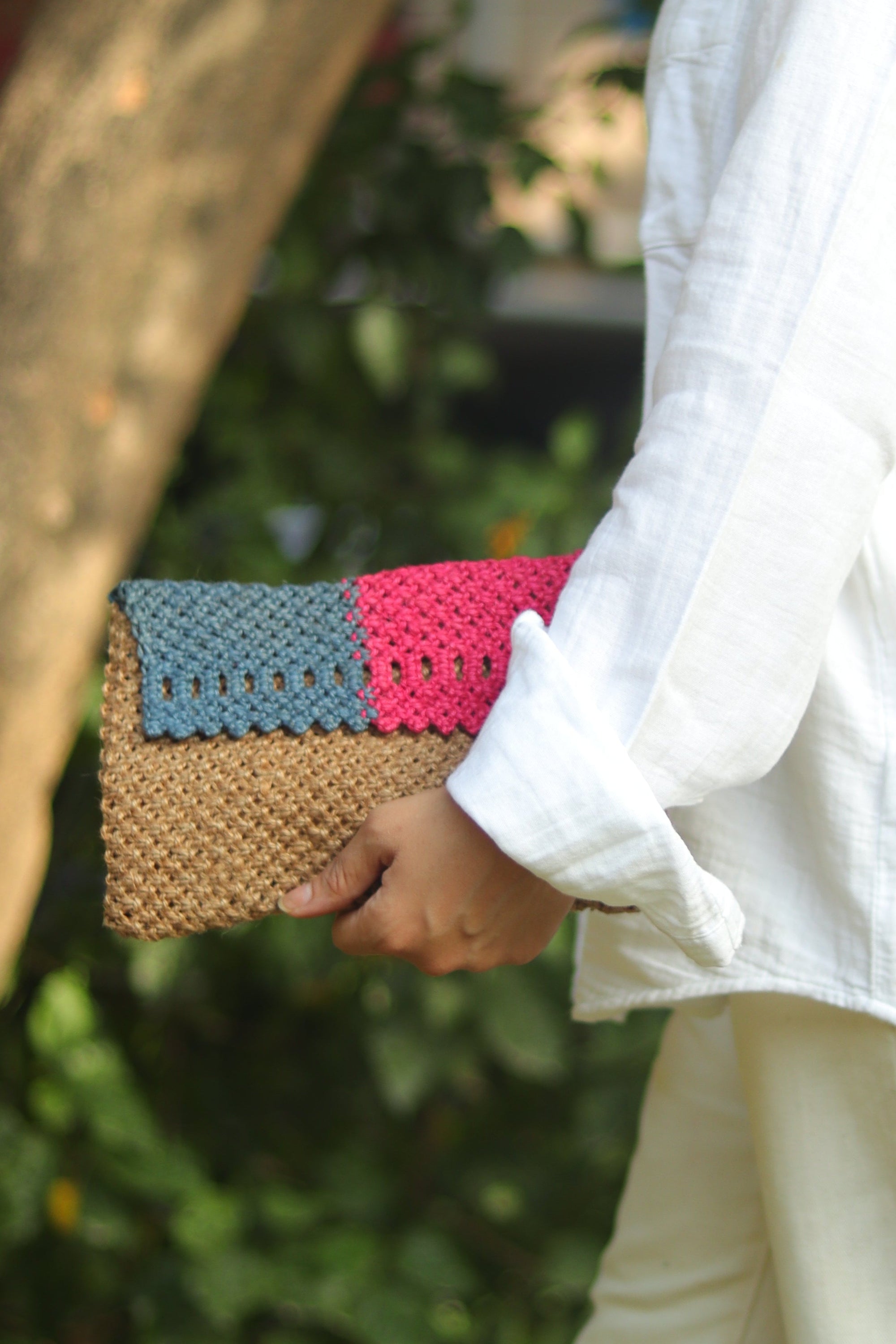 Jute Clutch with Dual Tone Flap