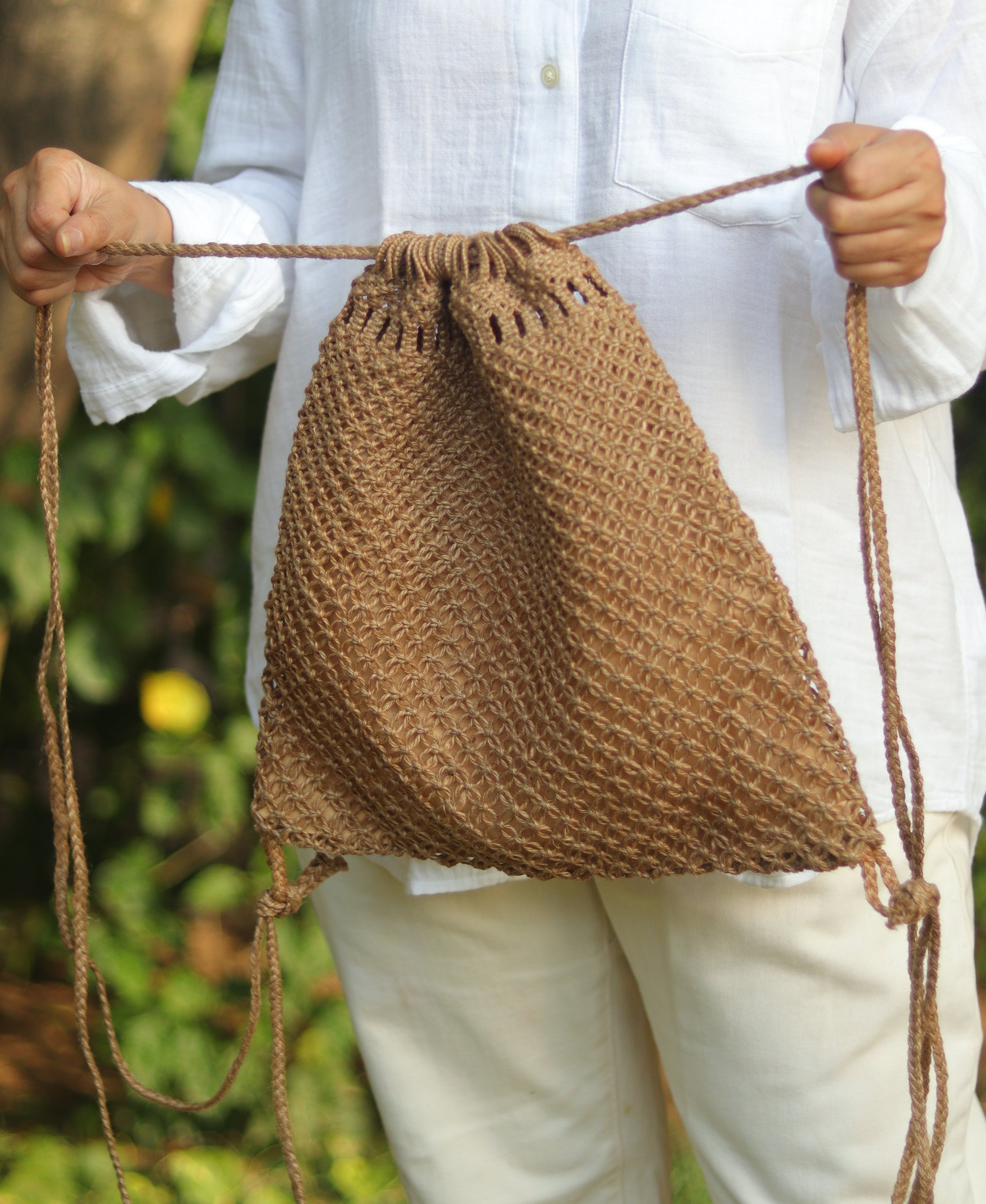 Jute Macamé Drawstring Backpack