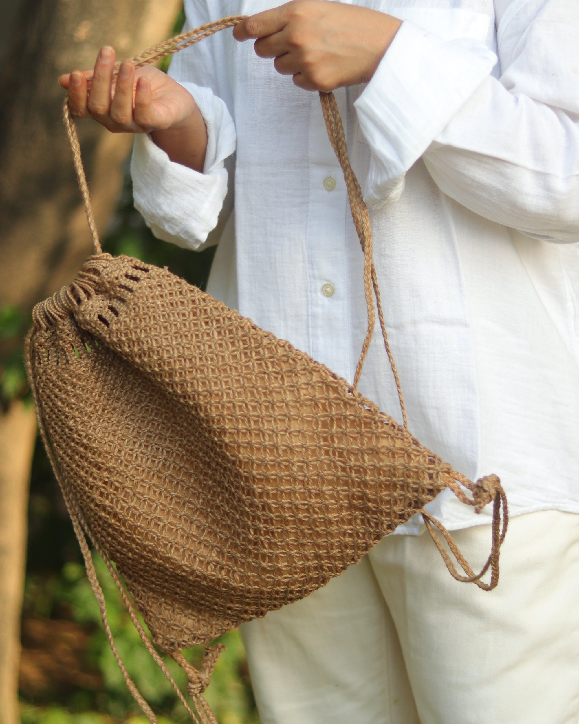 Jute Macamé Drawstring Backpack