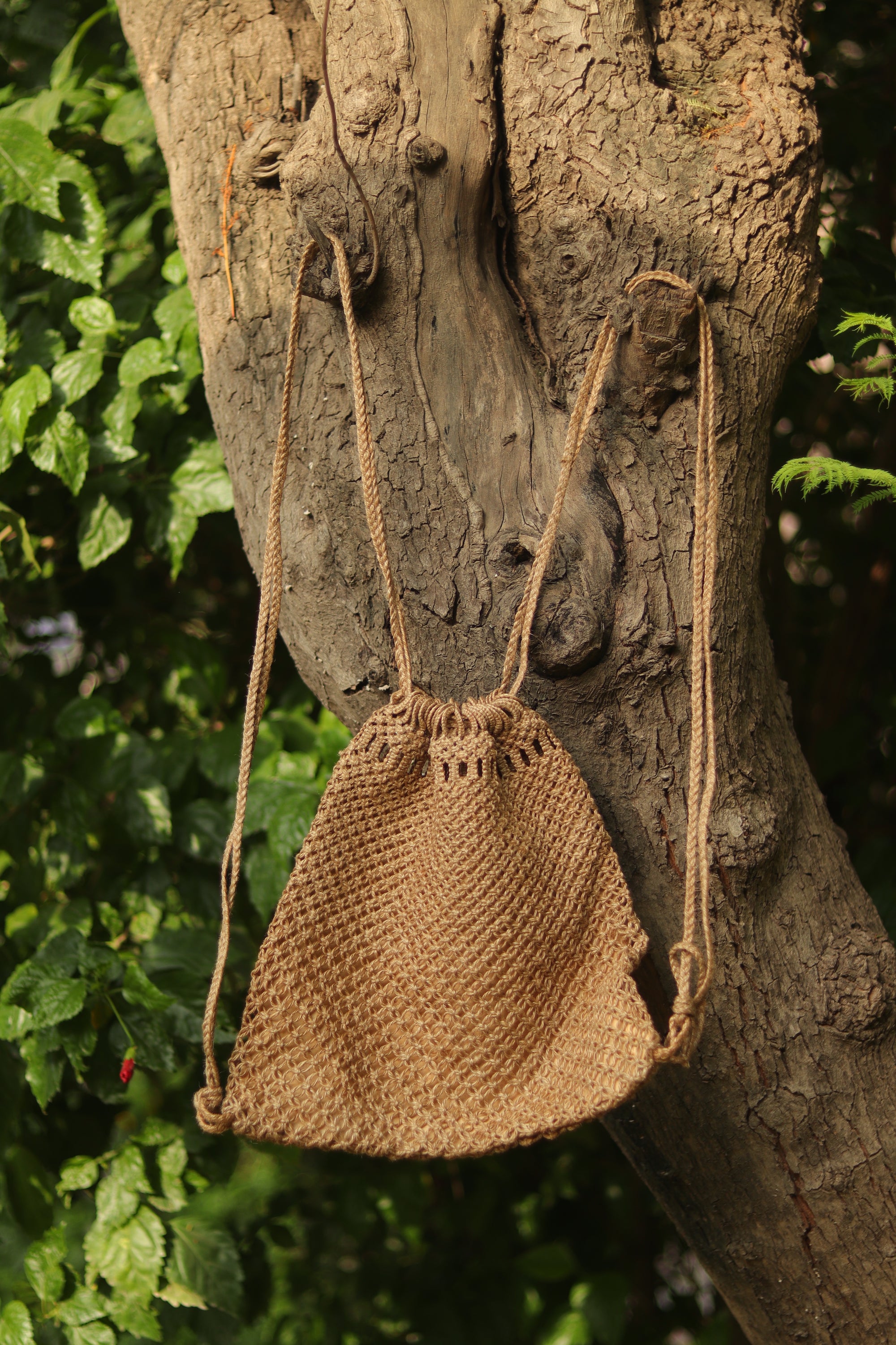Jute Macamé Drawstring Backpack