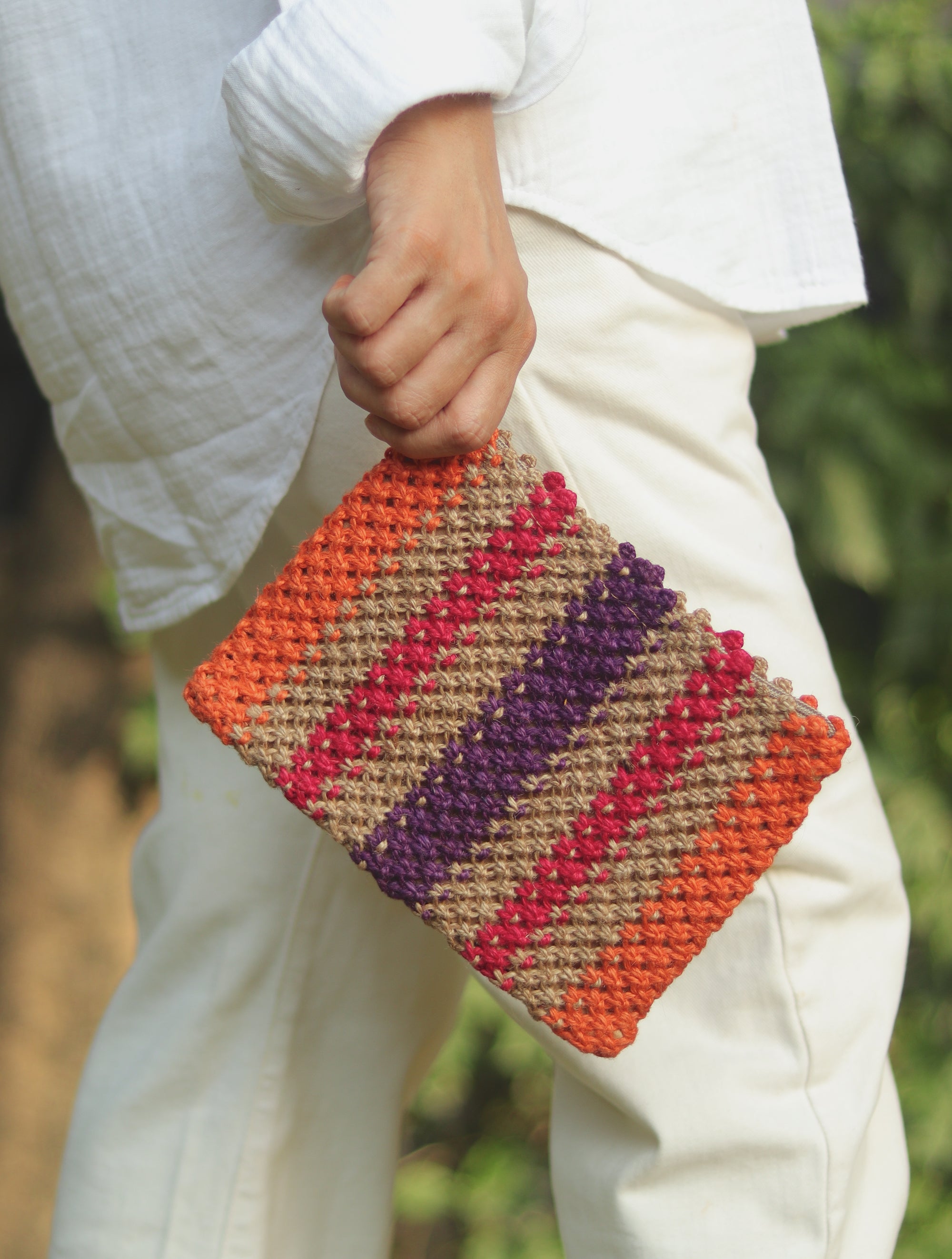 Jute Clutch with 100% Cotton Lining and Zip
