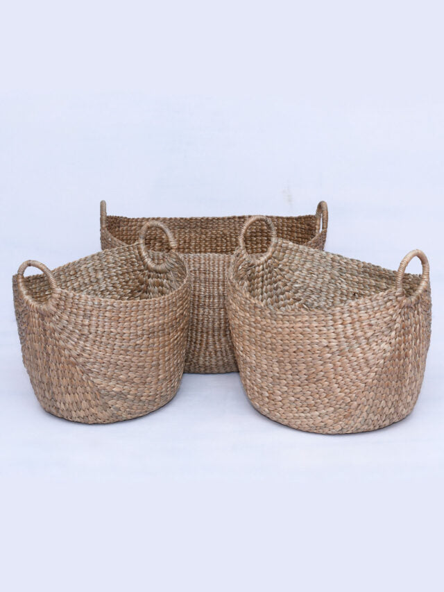 Water Hyacinth Oval Laundry/Storage Basket (Set of 3)