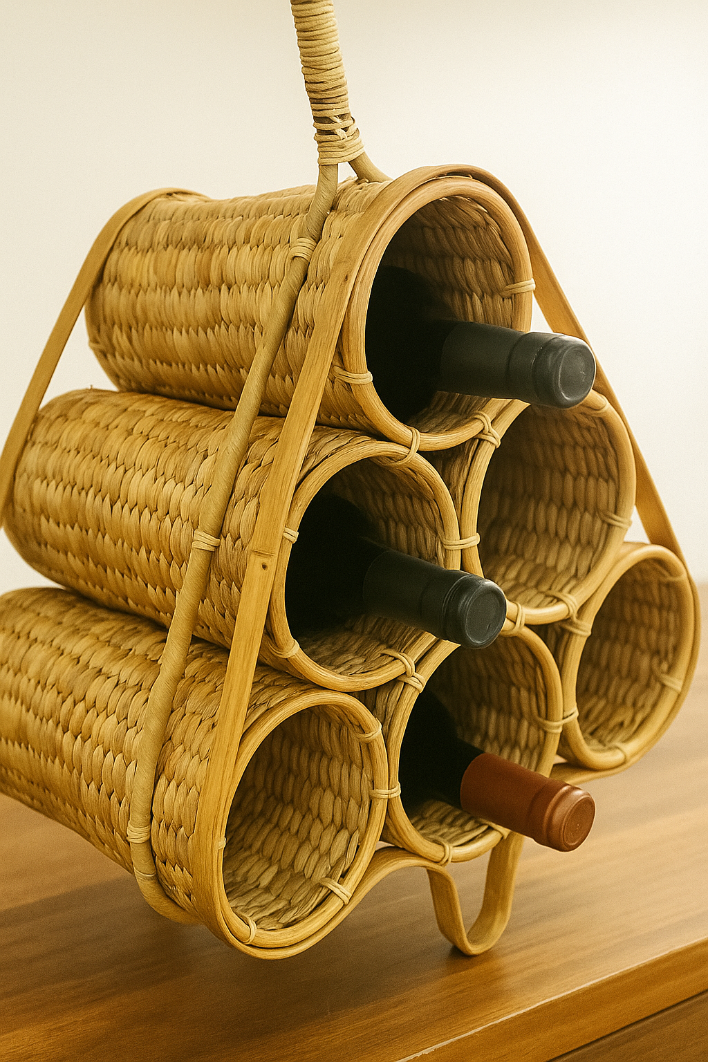 6-Bottle Wine Holder: Water Hyacinth & Bamboo