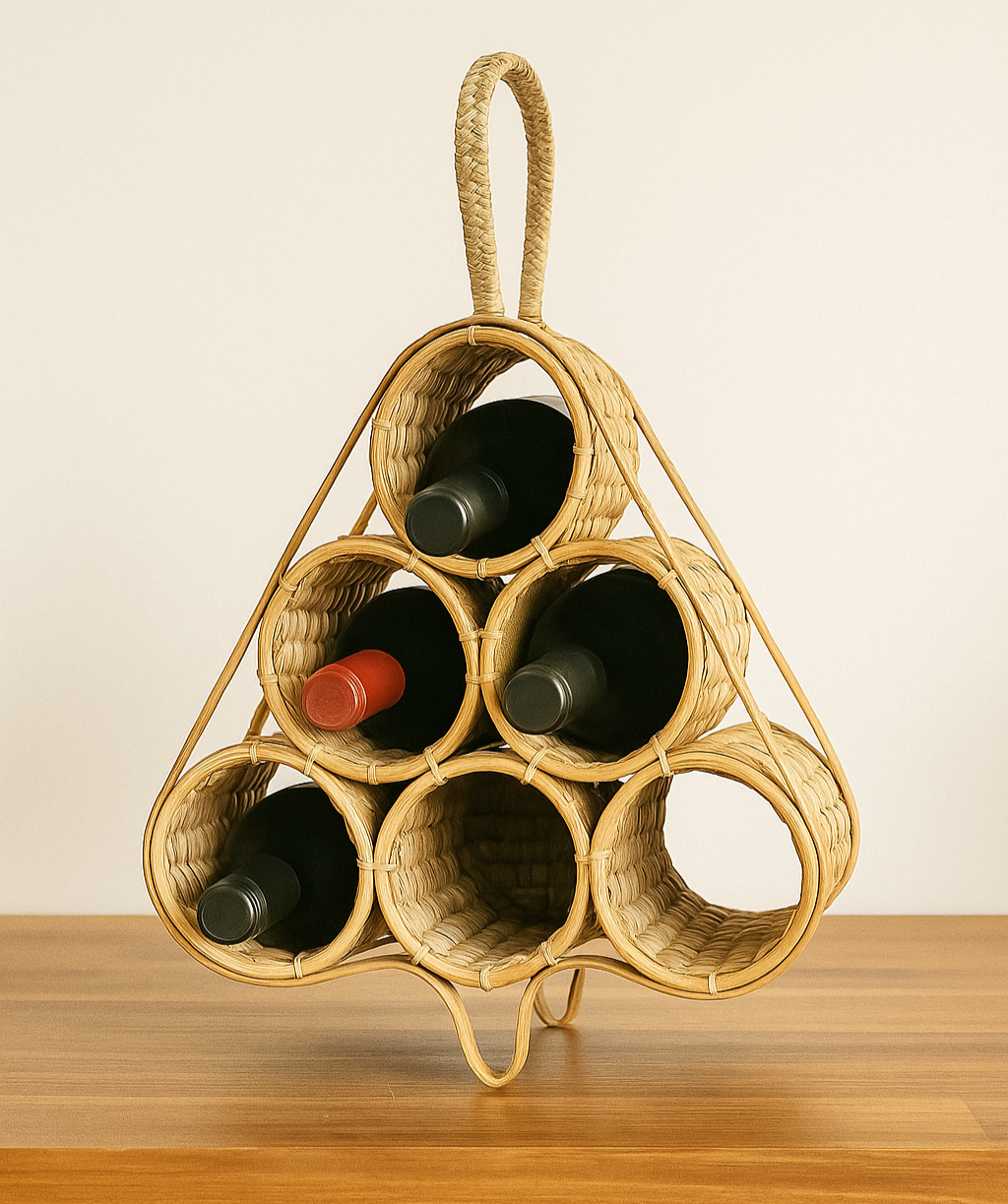 6-Bottle Wine Holder: Water Hyacinth & Bamboo
