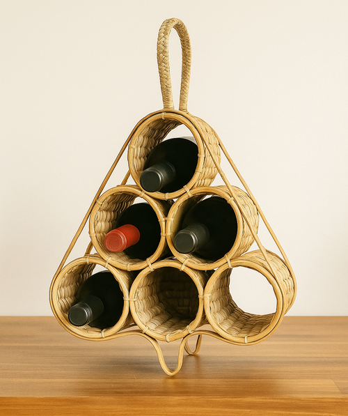 6-Bottle Wine Holder: Water Hyacinth & Bamboo