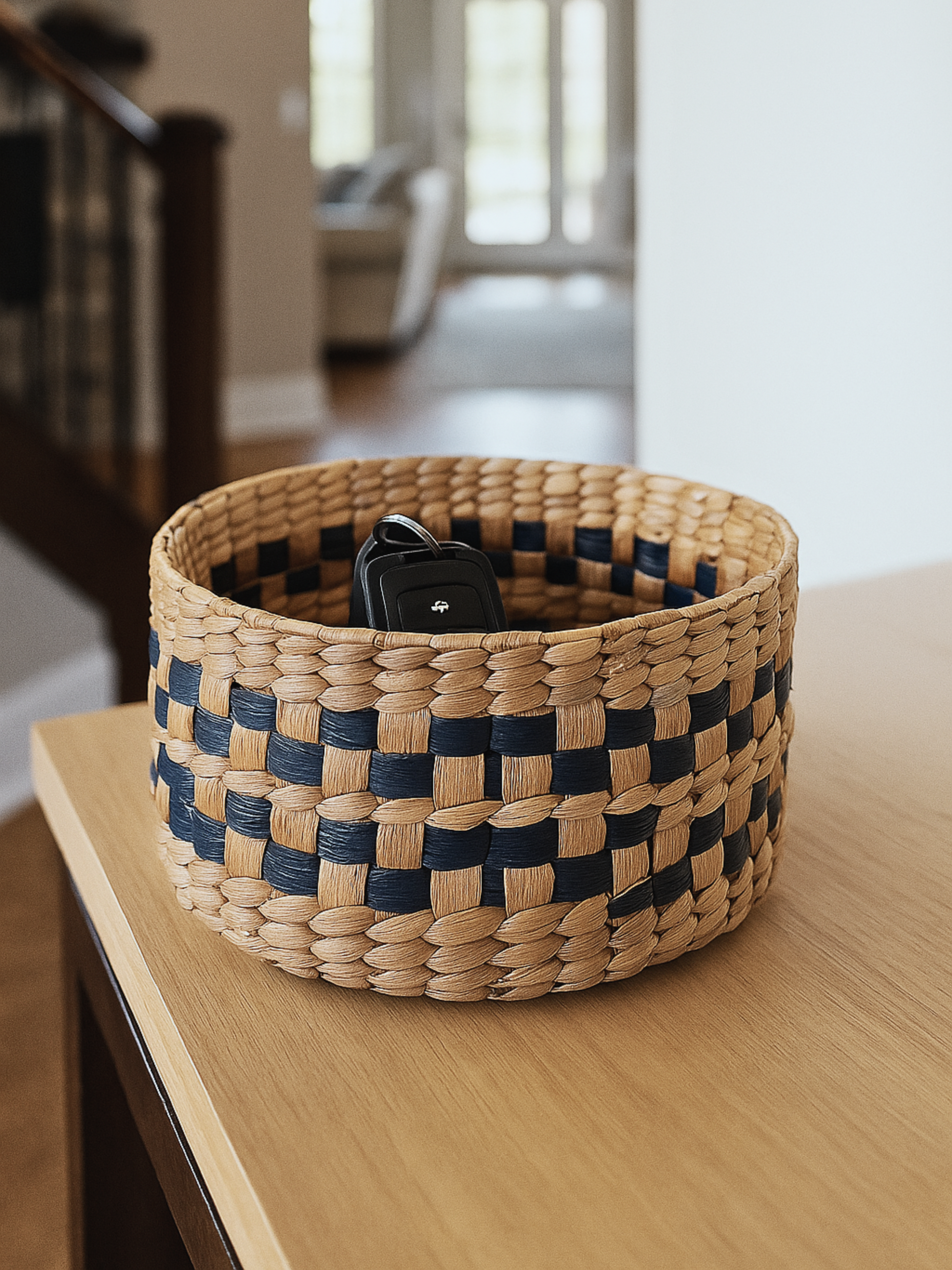 Water Hyacinth Black Checkered Utility Basket