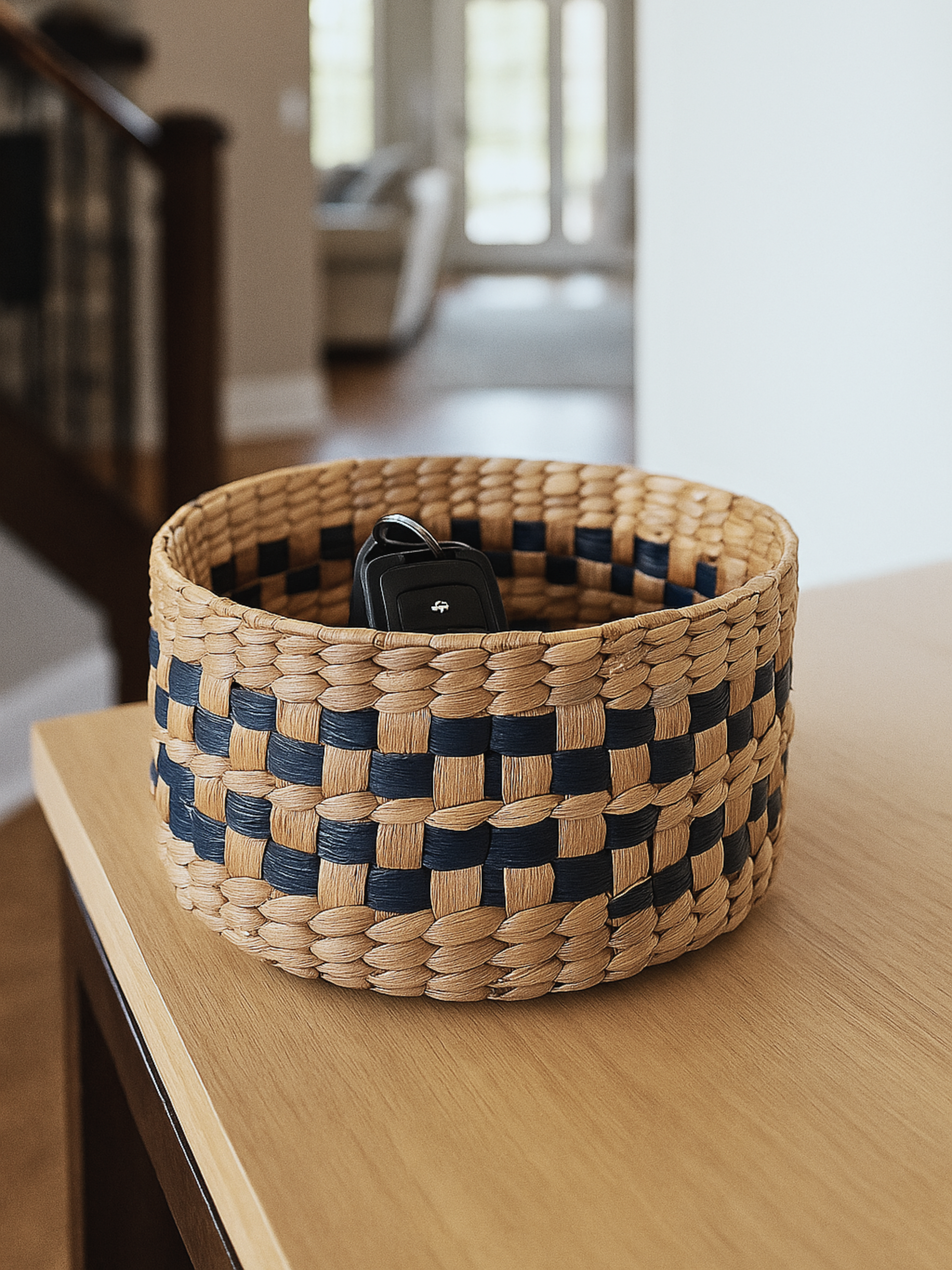 Water Hyacinth Black Checkered Utility Basket