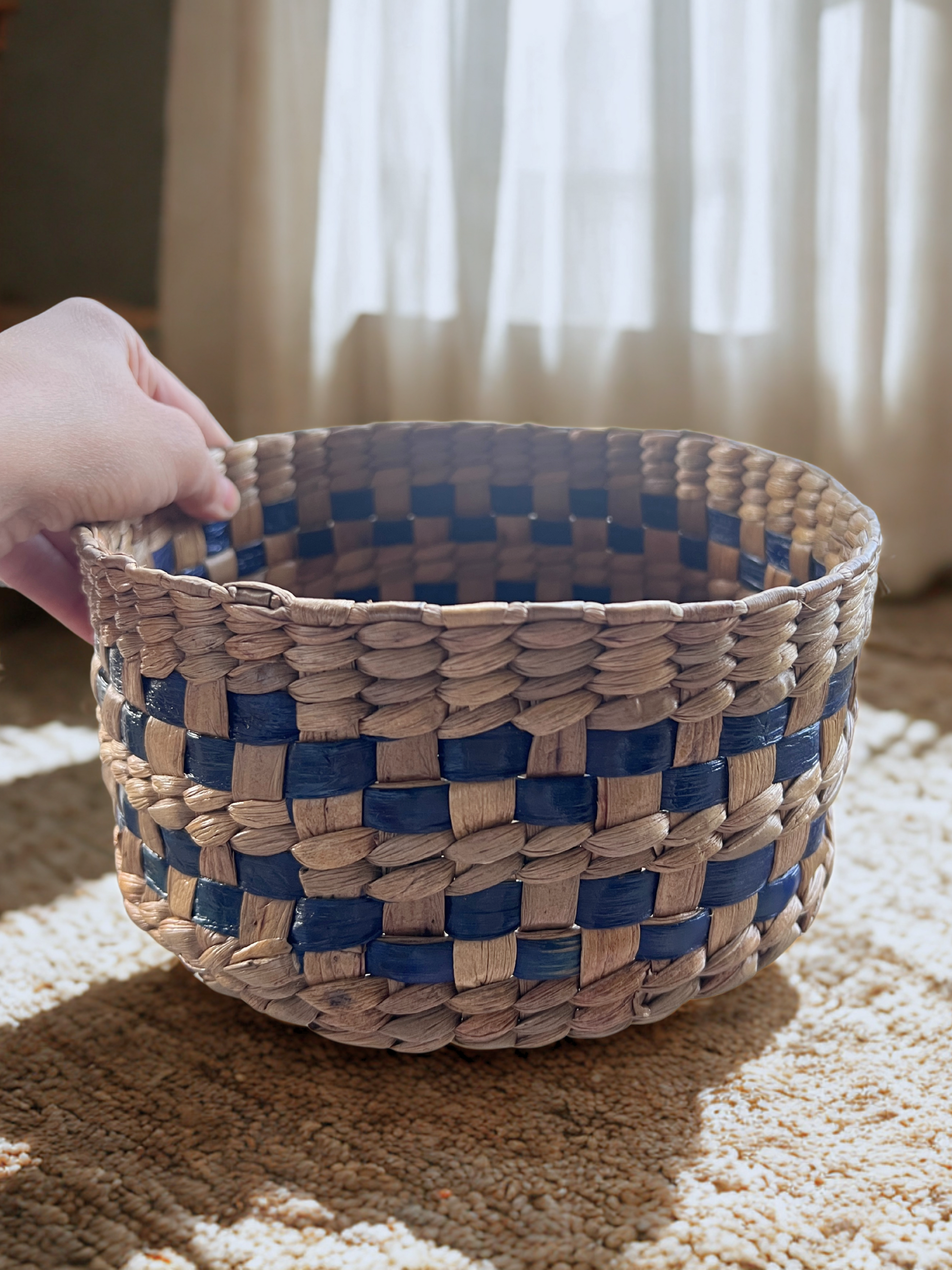 Water Hyacinth Black Checkered Utility Basket