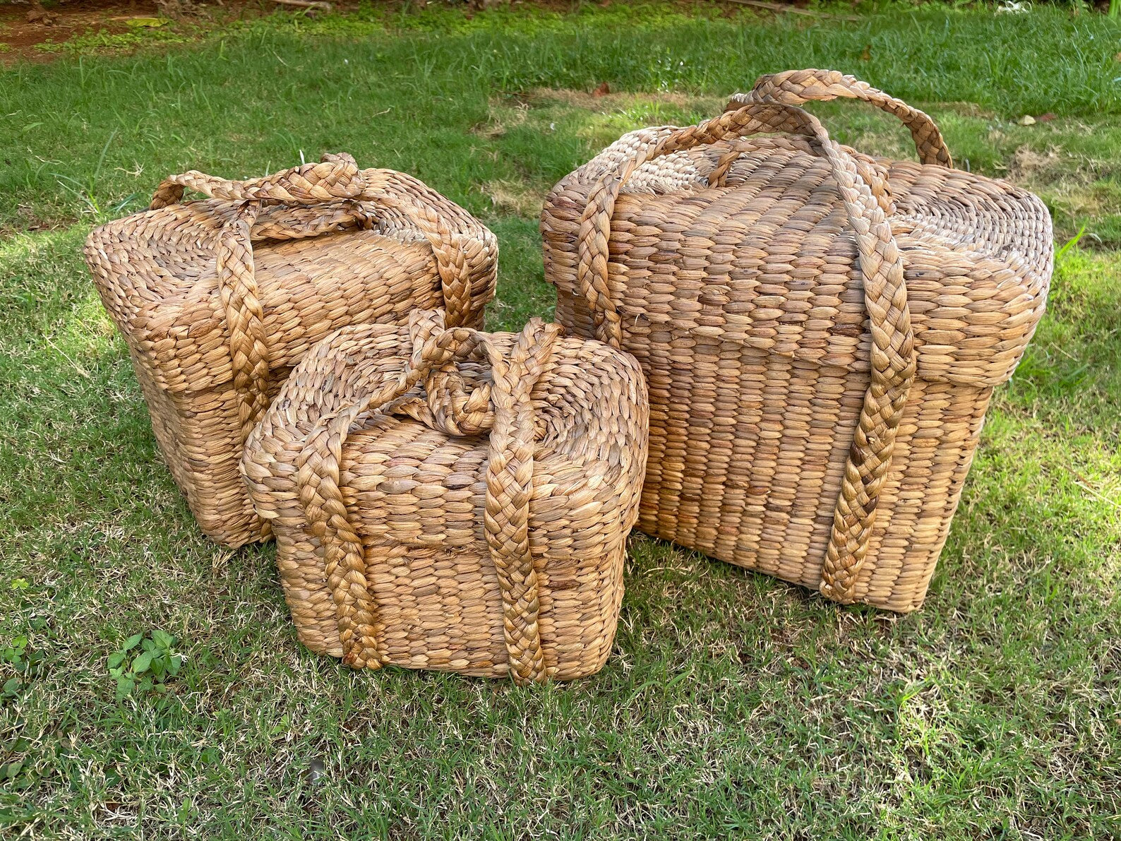 Water Hyacinth Picnic Basket Set (Set of 3)