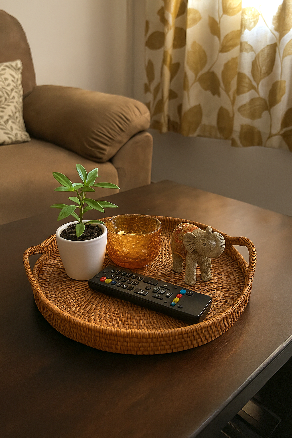 Round Cane tray with Handle
