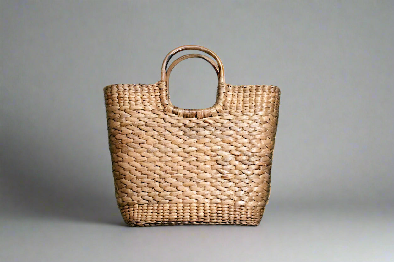 Water Hyacinth Bucket Bag with Bamboo Handle
